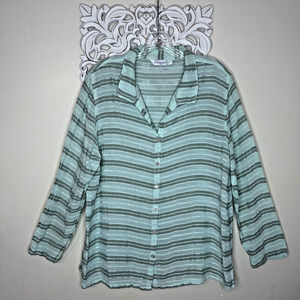 FRESH PRODUCE size LARGE Button-up Tunic Blouse LINEN Blend GREEN Made in USA